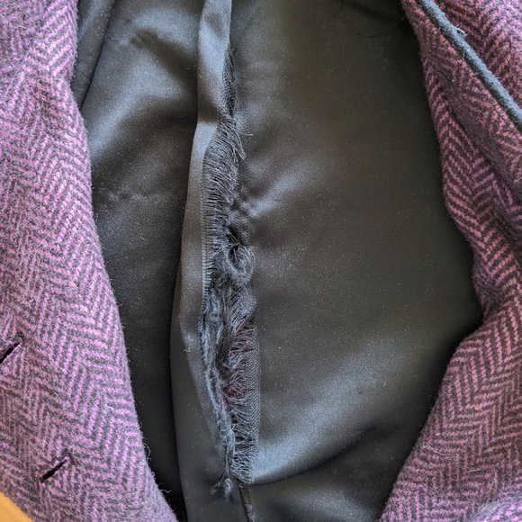 BETSEY JOHNSON Purple & Black Wool Blend Herringbone Tailored Jacket, Size 2 / 4 - Picture 7 of 8
